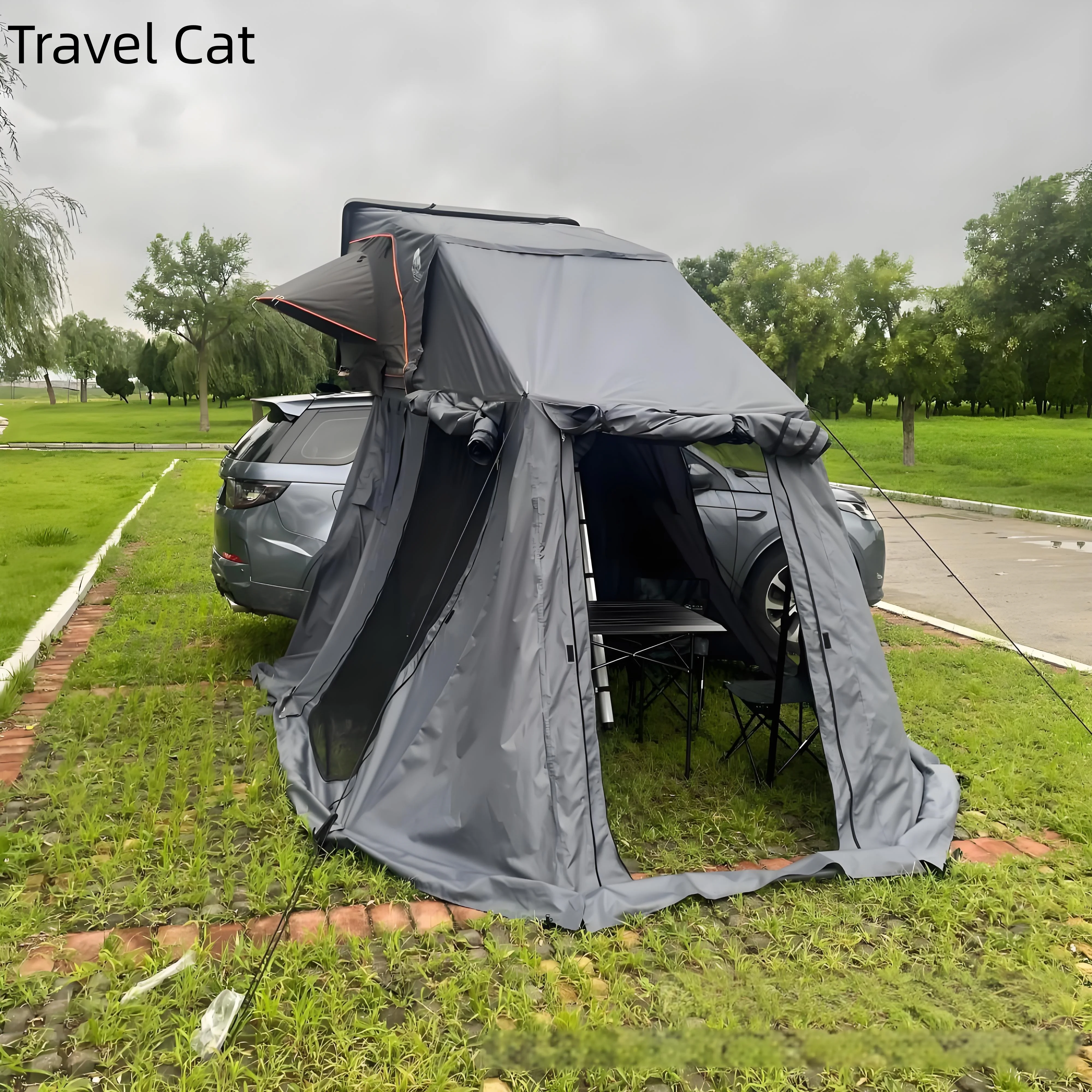 

Hard Shell Rooftop Tent with Modular Annex Room – Waterproof SUV Truck Camping Tent with Ladder, Skylight & Rear Awning