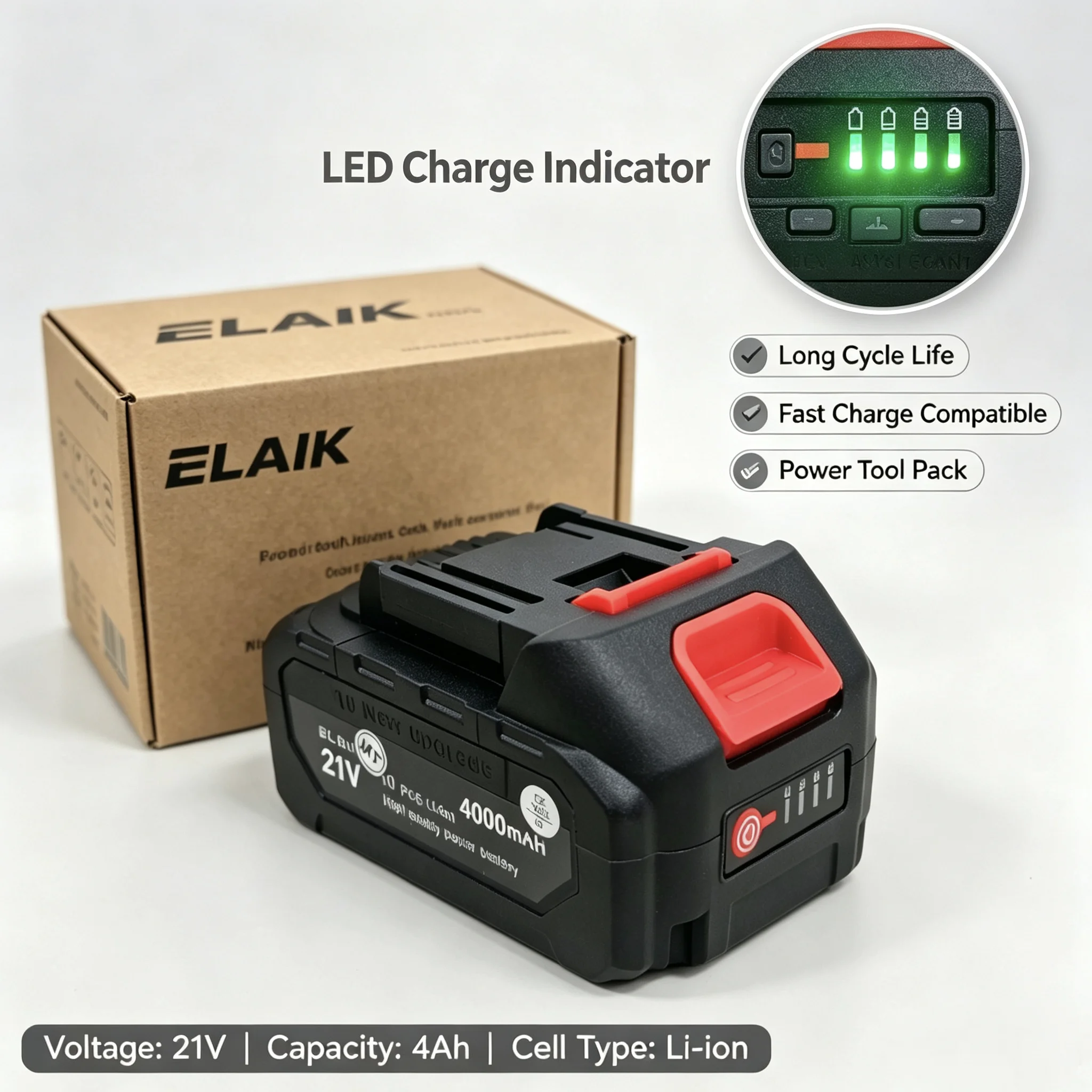 21V 4000mAh High Capacity Rechargeable Lithium Ion Battery With LED Charging Indicator Suitable Ma kita  Power Tool