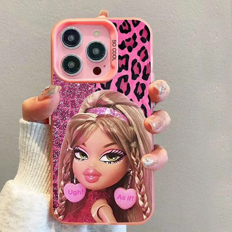 Fashion Doll Bratz Silicone Phone Case for IPhone 15 16 13 14 X XR XS Max 7 8 Plus 11 Pro Max Luxury Plating Hard PC Back Cover