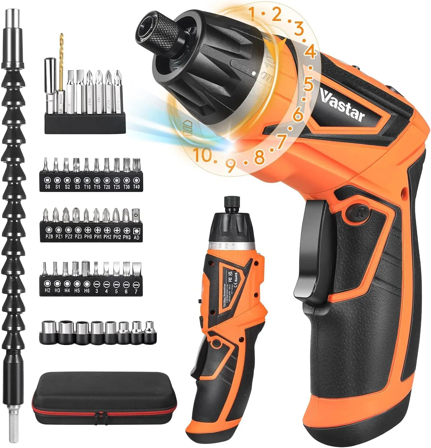 

7.2V Cordless Screwdriver Electric Power Screwdriver Set With Rechargeable Battery & Pivoting Handle