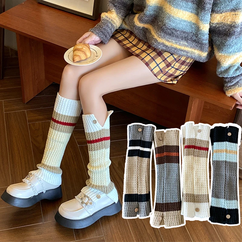 Women Leg Warmer Lolita Long Socks Knitted Keep Warm Foot Cover Ladies Autumn Winter Strip Twist Crochet Socks Boot Cuff