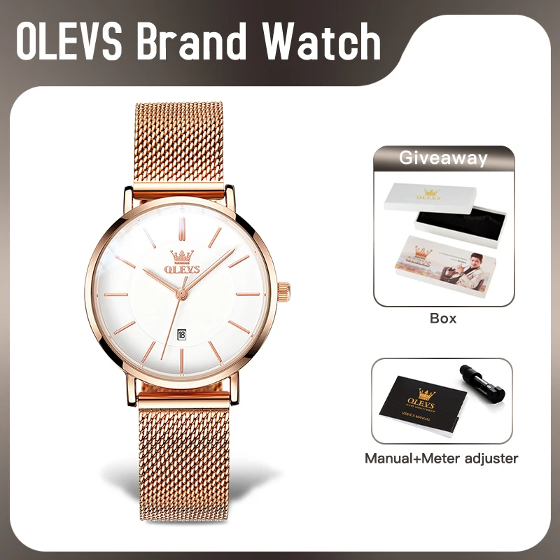 

OLEVS 5869 Women Watch Original Brand Simple Mesh Belt Quartz Watch Automatic Date Waterproof Luminous Watches For Women Box