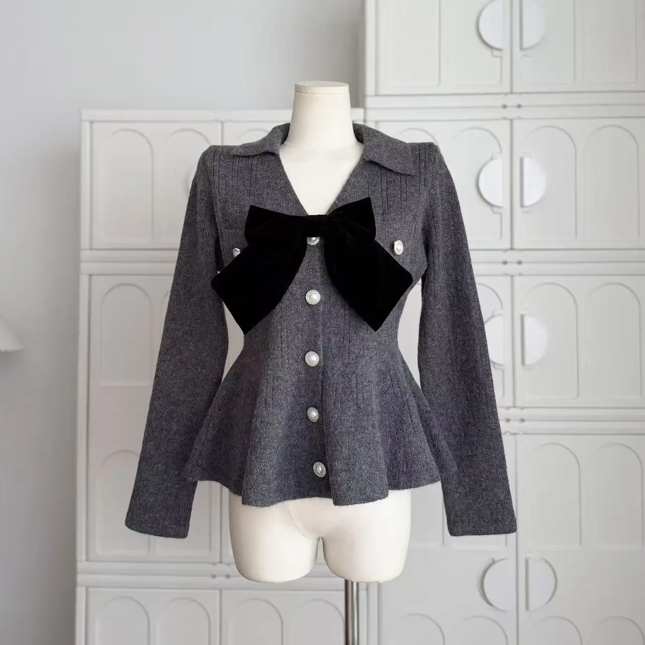 

Женский осенне-зимний кардиган с отложным воротником и v-образным вырезом, со съемным бантом, женский милый тонкий кардиган с длинными рукавами, верхняя одежда