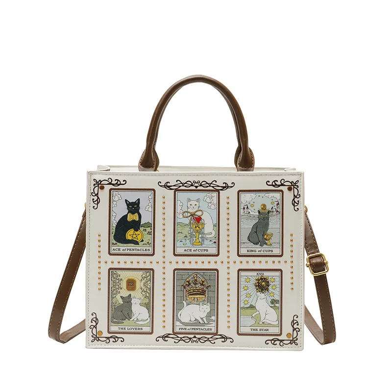 

Luxury Vintage Cat Embroidery Tote Bag for Women Large Capacity Single Shoulder Fashionable Designer Handbag