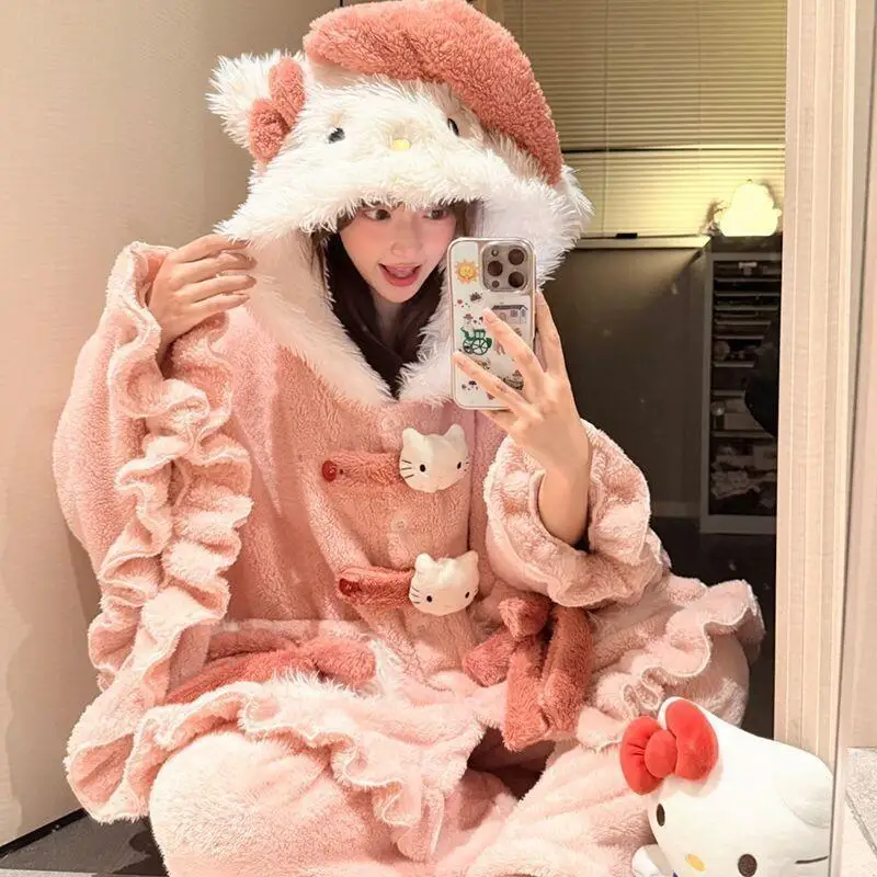 Sanrio-Conjunto de traje de Hello Kitty para mujer, conjuntos elegantes, trajes de Club para mujer, pantalones coordinados 2025, traje de pieza, nuevo sastrería a juego