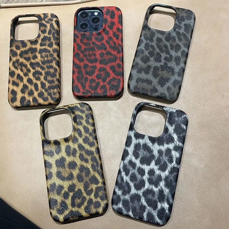 New Model Suitable for iphone 16promax Phone Case 15pro Leopard Print 14pro Faux Leather 13 Anti Drop 1211 Hard Protective Cover