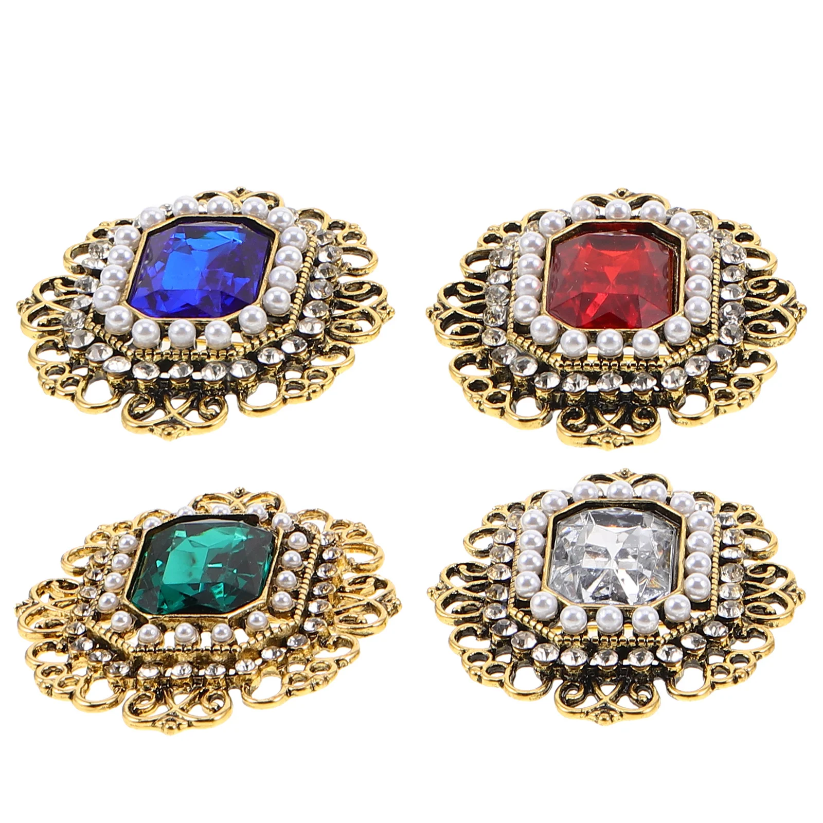 

4pcs Vintage Brooch Set Retro Rhinestone Alloy Lapel Pins For Women Wedding Bridal Jewelry Stylish Floral Corsage Decorative