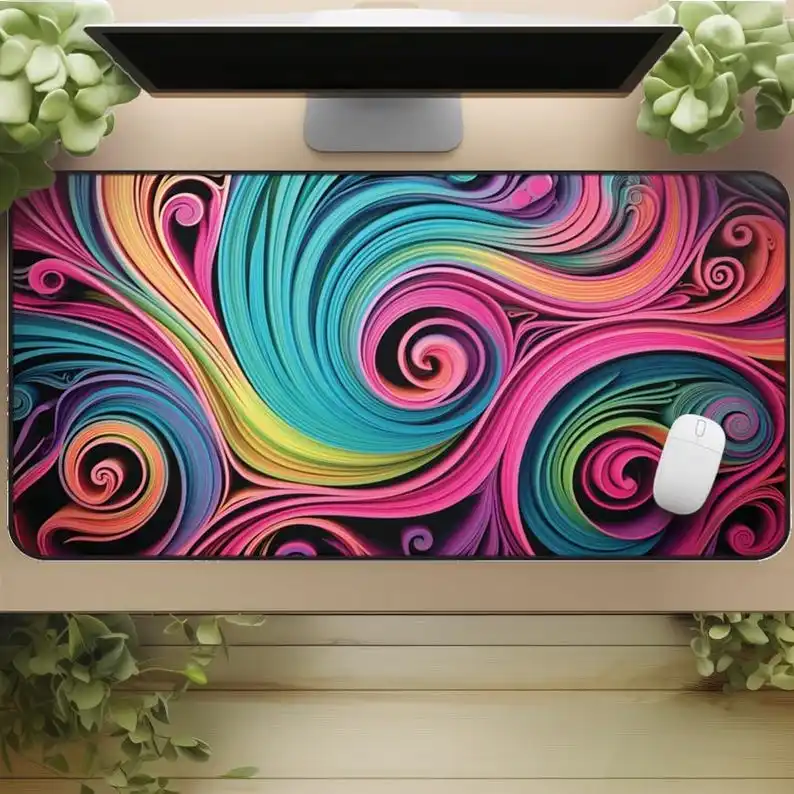 

Rainbow Swirl Desk Mat,anime Style, Soothing Desktop Decoration, Non-slip and Waterproof Mouse Pad,the Perfect Gift for A Friend
