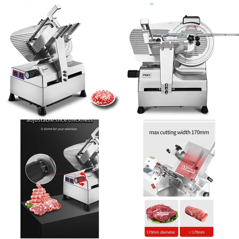 for FEST 0-16mm Slice Thickness Meat Cutter 300mm Blade Heavy Duty Automatic Electric Commercial Bacon Slicer 30kg/h