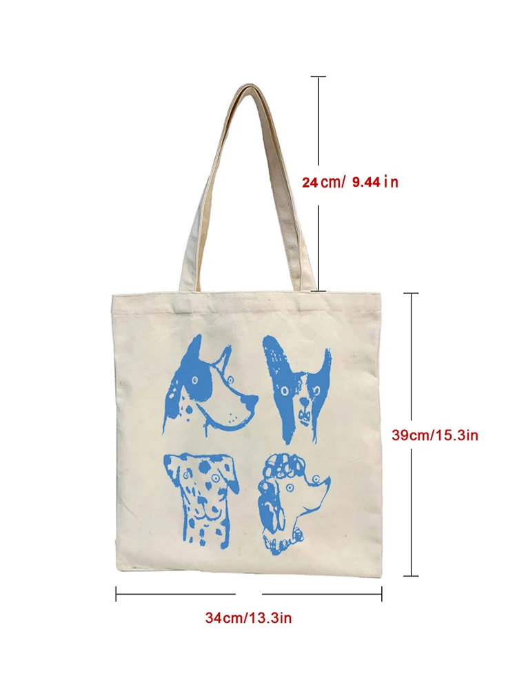 Cute Dog Pattern Canvas Tote Bag Simple Eco Shopper Bga Versatile borsa portaoggetti leggera borsa da spiaggia Tote Bags for Women Gifts