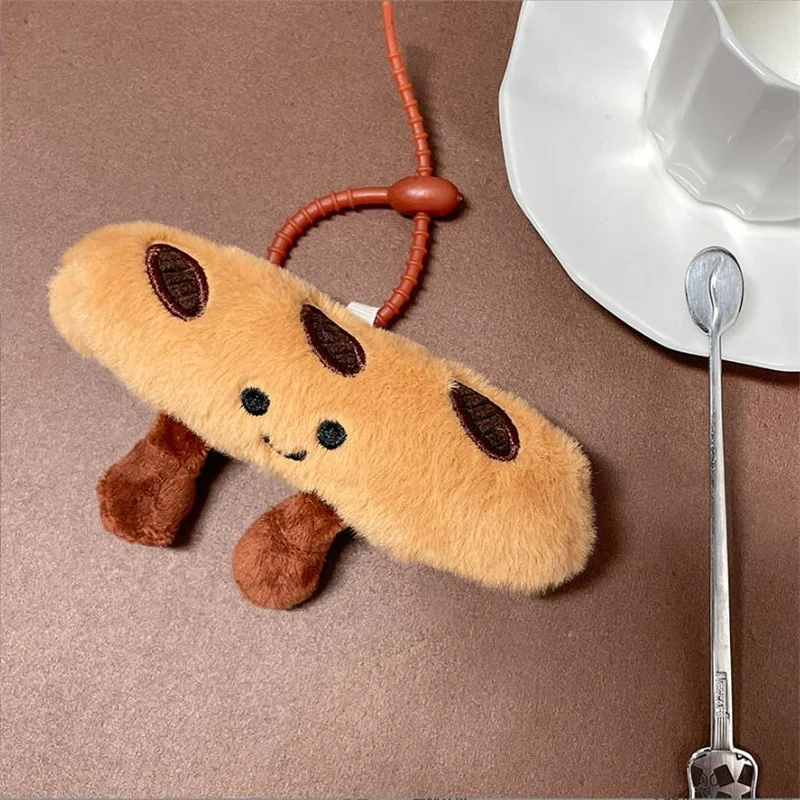 1PCS Koffie Leuke Baguette Croissant Knuffels Hanger Dessert Gevuld Beeldje Zacht Brood Strip Sleutelhanger Voedsel Pop 7CM