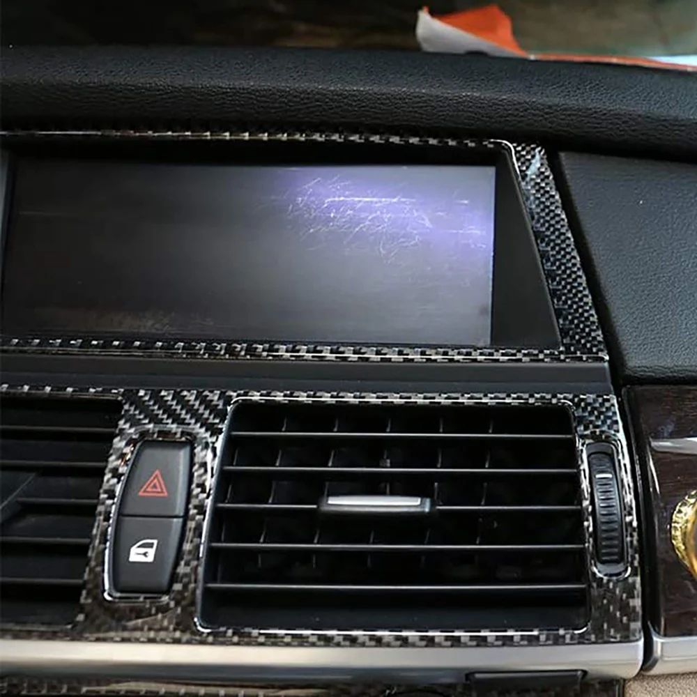 لوحة القيادة المركزية من ألياف الكربون ABS ، غطاء إطار تنفيس الهواء للملاحة ، لوحة التقليم لسيارة BMW X5 ، E70 ، 6 ، x71 ،