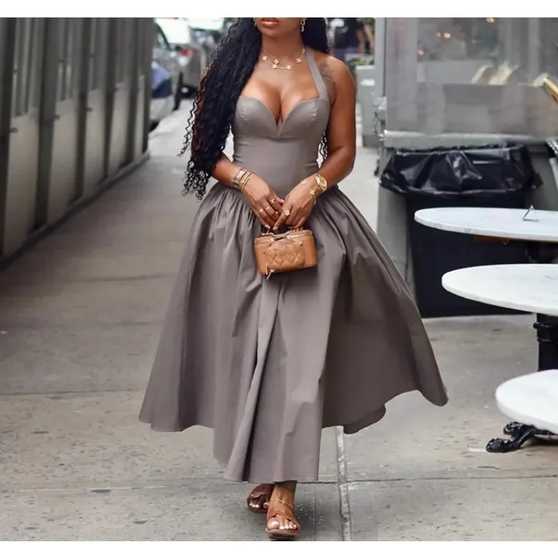 

New Fashion 2025 Sexy Elegant Dresses for Women Sleeveless Neck Hanging Dress Sweet and Fresh Slimming Dress