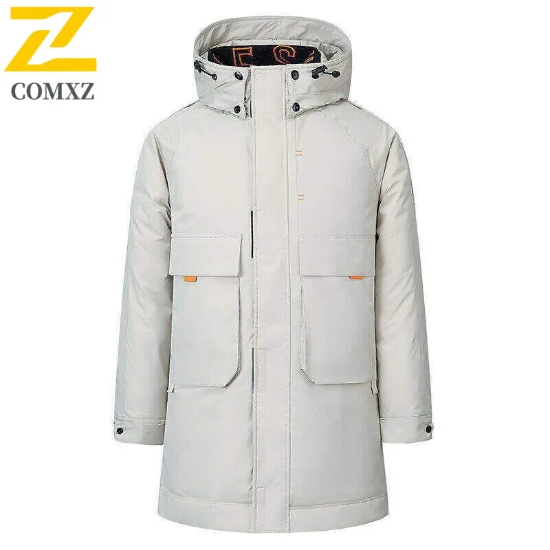 COMXZ 2025 رجل الشتاء سميكة طويلة الصوف سترة منفوخة مقاوم للماء يندبروف عادية الرياضة معطف مقنع سترة واقية خفيفة الوزن #1