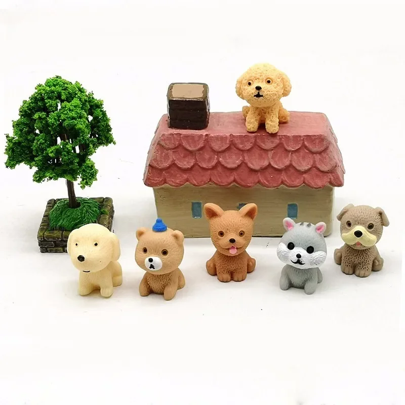 Mini Dog Puppy Miniature Cartoon Animal Figurine Cake Decoration Resin Craft Fairy Garden Decor Home Ornament DIY Accessories