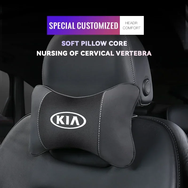 1Pcs Car Seat Headrest Auto Logo Neck Pillow For KIA EV6 Sorento Niro Stinger Ceed Carnival K5 K9 Soul Carens VQ Cadenza Sportag