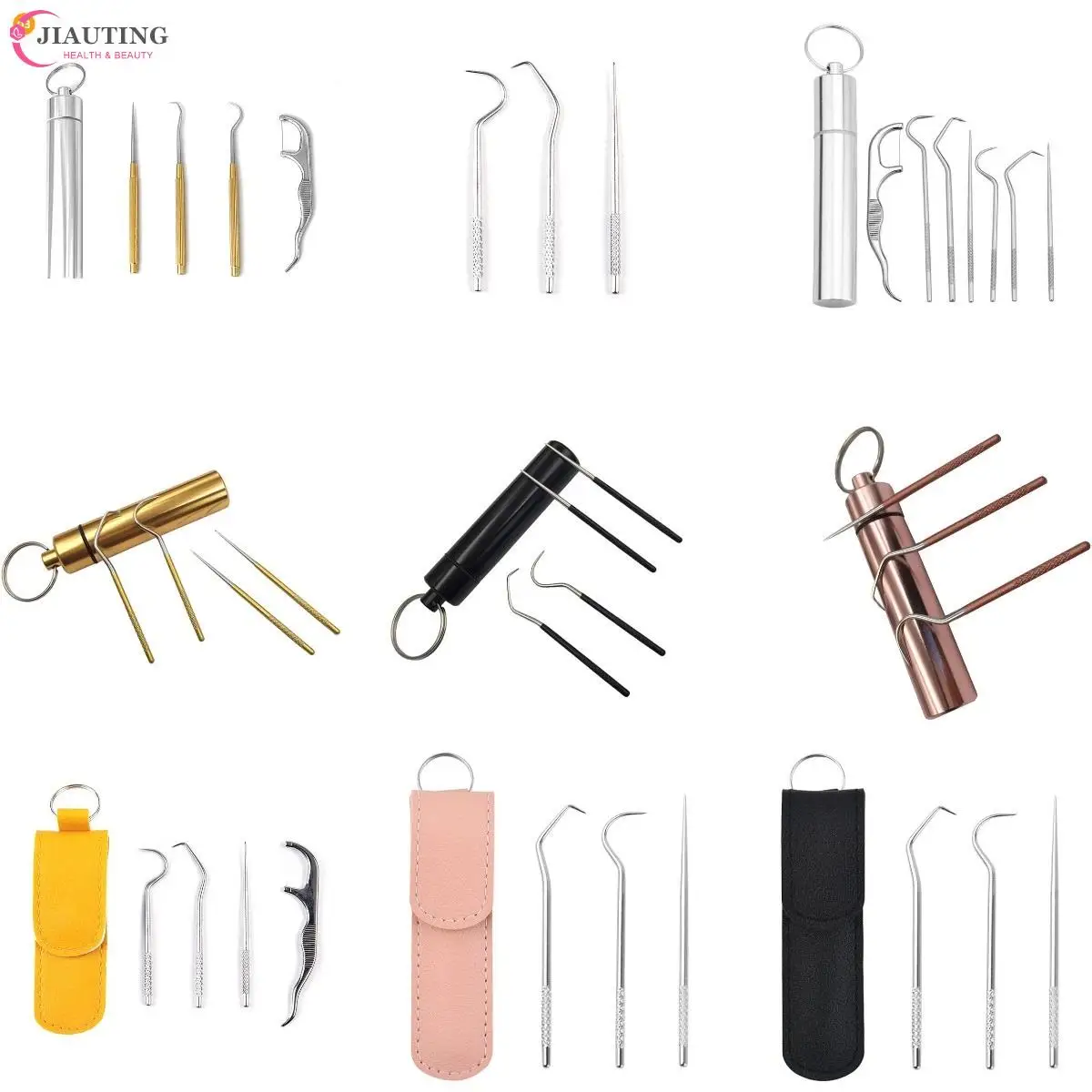 

Portable Dental Tools Set Flossing Tooth Picking Tool Stainless Steel Spiral Ear Pick Spoon Oral Hygiene Tartar Removal Keychain