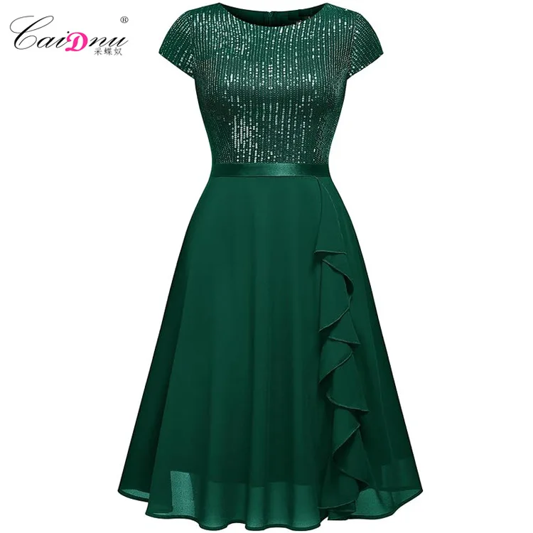 Sparkling Short Sleeved Patchwork Chiffon Large Swing Skirt Slim Fit Sexy Bridesmaid Dress Dress Dress Dress