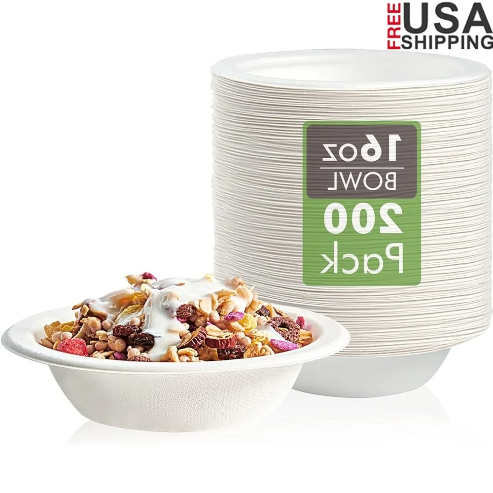 

200 Pack Compostable Paper Bowls Eco-friendly Disposable Heavy-duty Leak-resistant Bowls Ideal Snacks Salads Soups Cereal