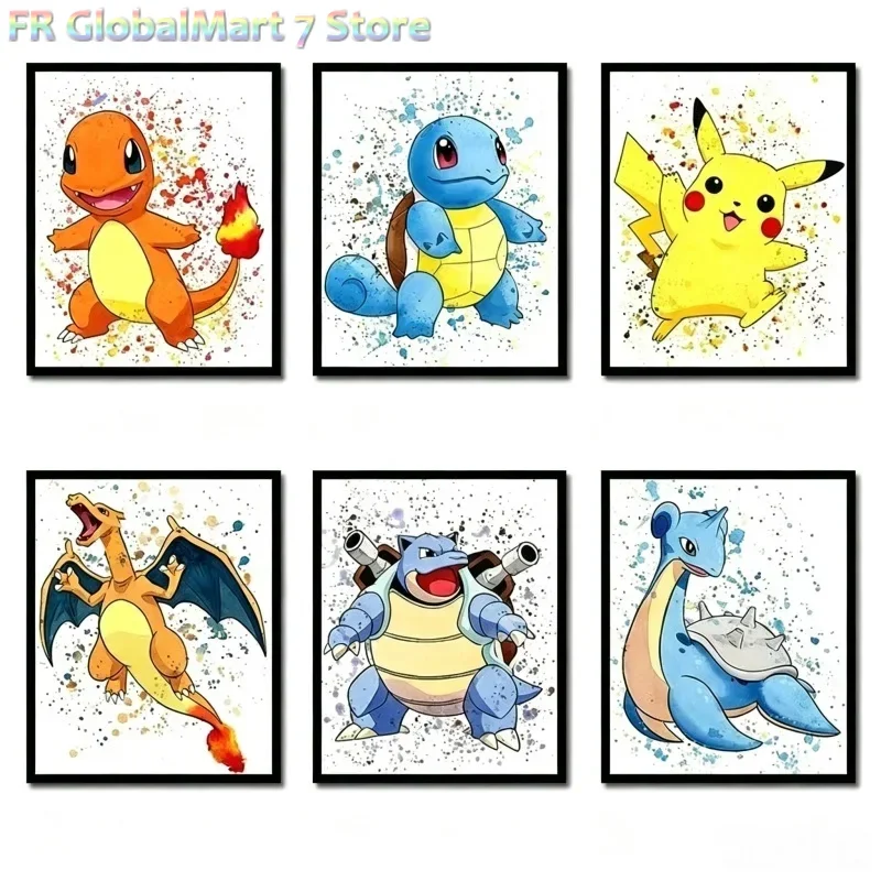 Pokémon Decorative Frameless Cartoon Printing Little Fire Dragon Pikachu Johnny Turtle Room Decoration Poster Canvas Mural Gi