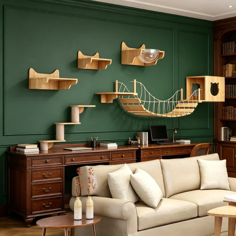 

Деревянная настенная полка-когтеточка для кошек DIY: стойка для лазания, платформа для прыжков, когтеточка для котят