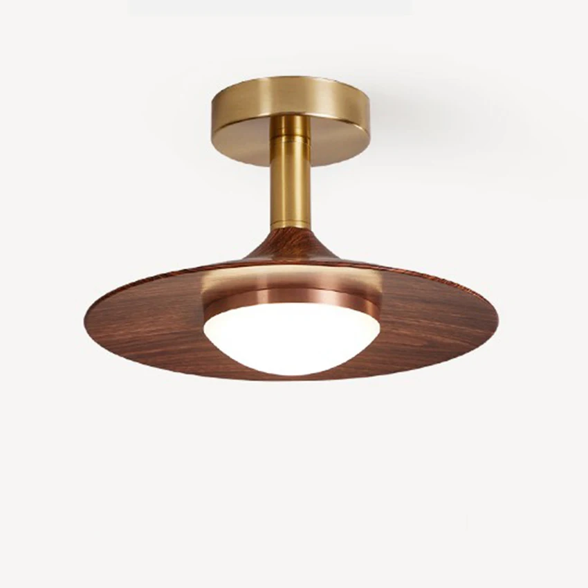 Walnut Wood Grain LED Ceiling Light Retro Wrought Iron Art Hallway Aisle Balcony Stairs Ceiling Lamp Restaurant Cafe Loft Lights