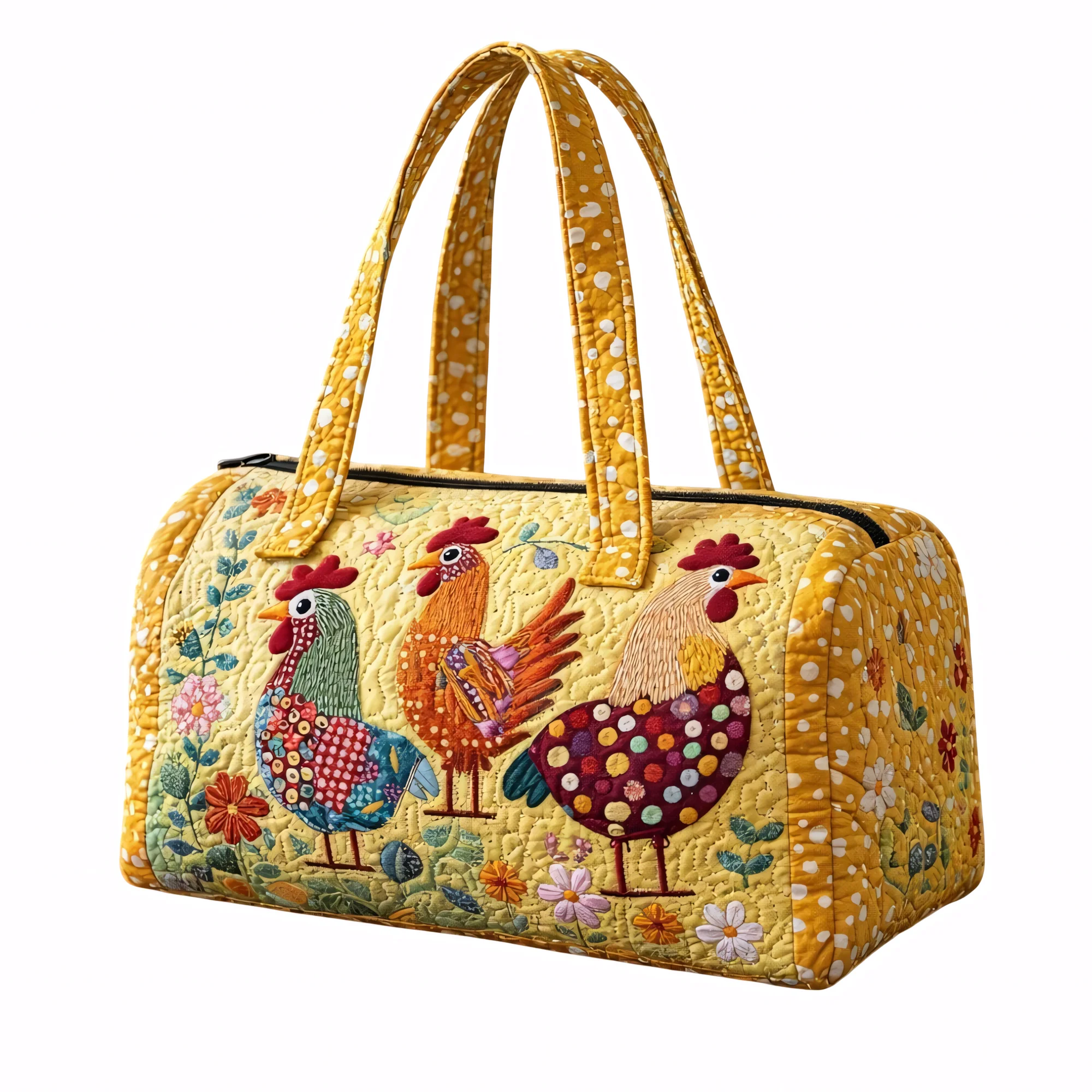 Boho Vintage Farm Rooster Quilted Travel Duffel Bag Spacious Overnight Bag for Women Men Camping Daily Use