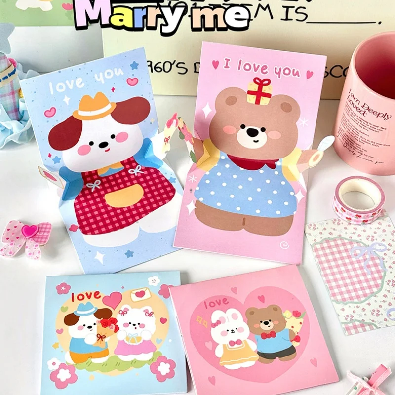 

Valentine's Day Creative Couple Birthday Hug Cartoon Greeting Card Couple Confession Blessing Gift with Envelope