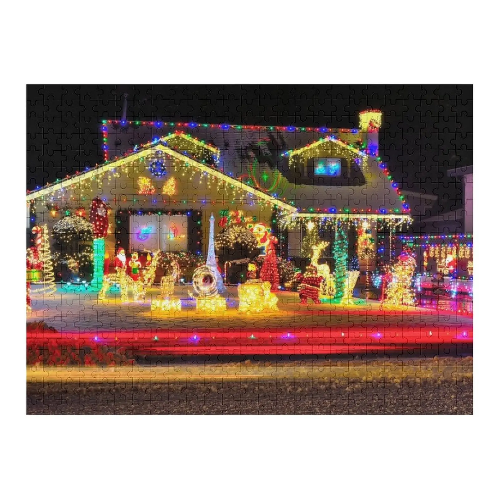 

Рождественский дом с огнями, пазл, персонализированный подарок, детский деревянный пазл на заказ для взрослых, настраиваемый подарочный пазл