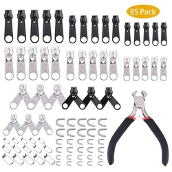 85Pcs/set Zipper Repair Kit Easy Fix Zipper Slider Head Puller Closure Universal Replacement Broken/Wearable Household Removable