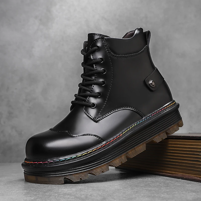 Men's Fashionable Height-Increasing Black Boots, Large Size Thick-Soled Men's Boots