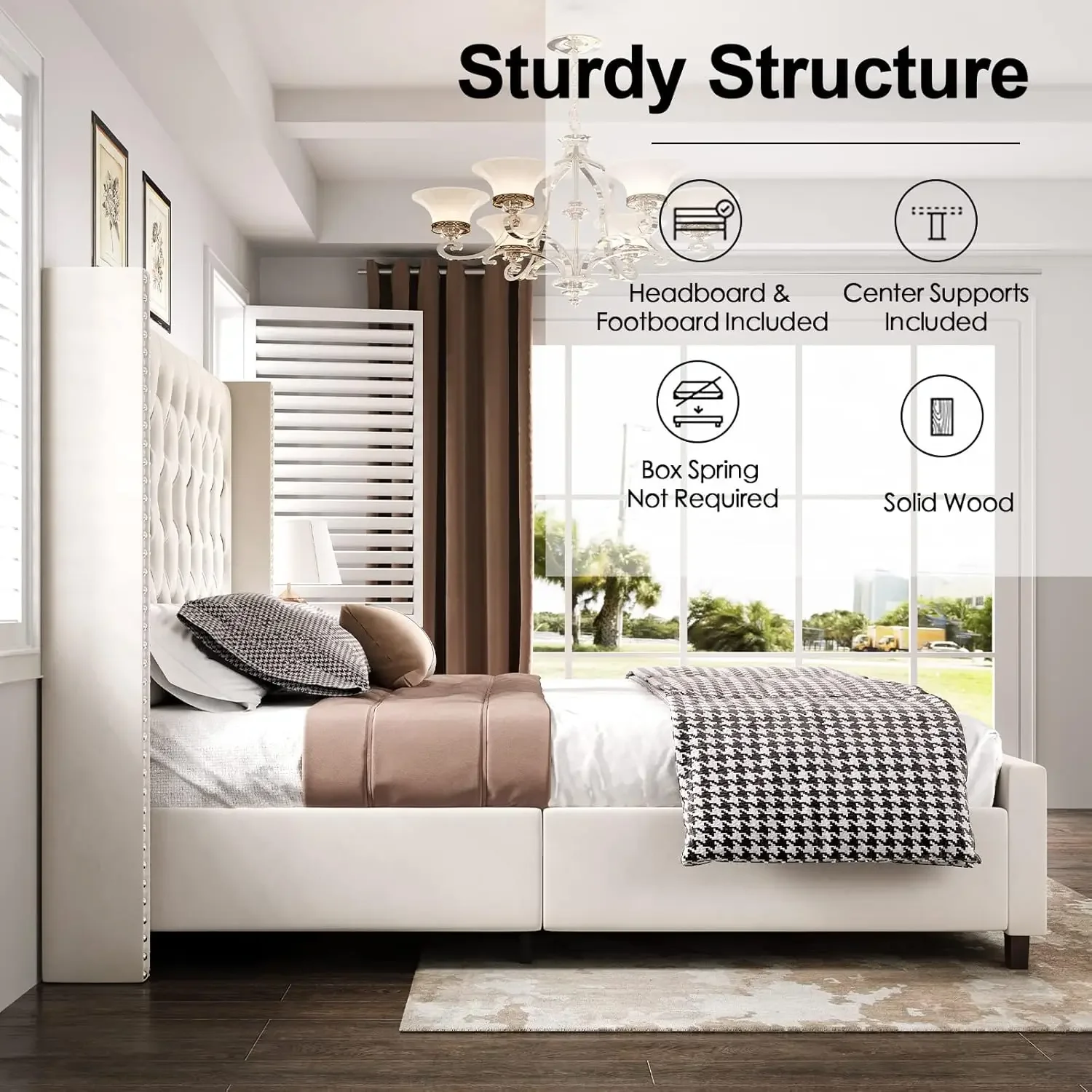 Platform Bed Frame 61.4" Handmade Headboard Velvet Tall Upholstered Bed Deep Button Tufted/No Box Spring Required/Wood Slat