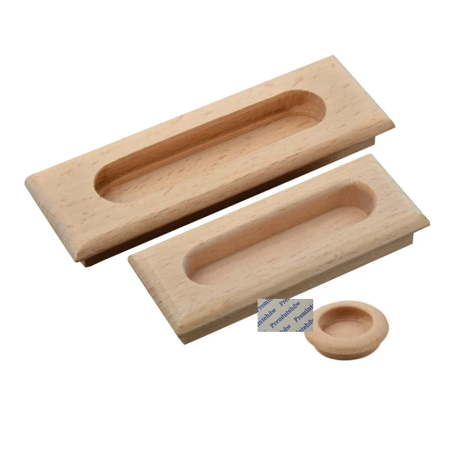 

10Pcs Unpainted Solid Wood Recessed Flush Finger Pull Rectanglar Round Knob For Cabinet Cupboard Closet Slide Door