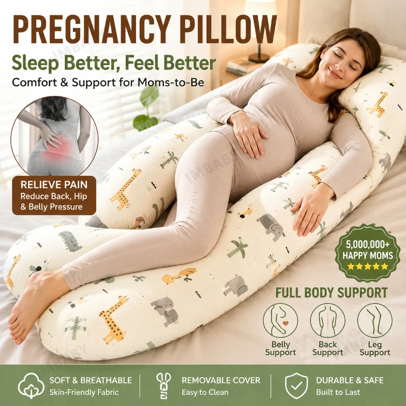 IMBABY Upgrade U Shaped Maternity Pregnancy Pillow, Multifunctional Full Body Support Nursing Pillow with Removable Cotton Cover