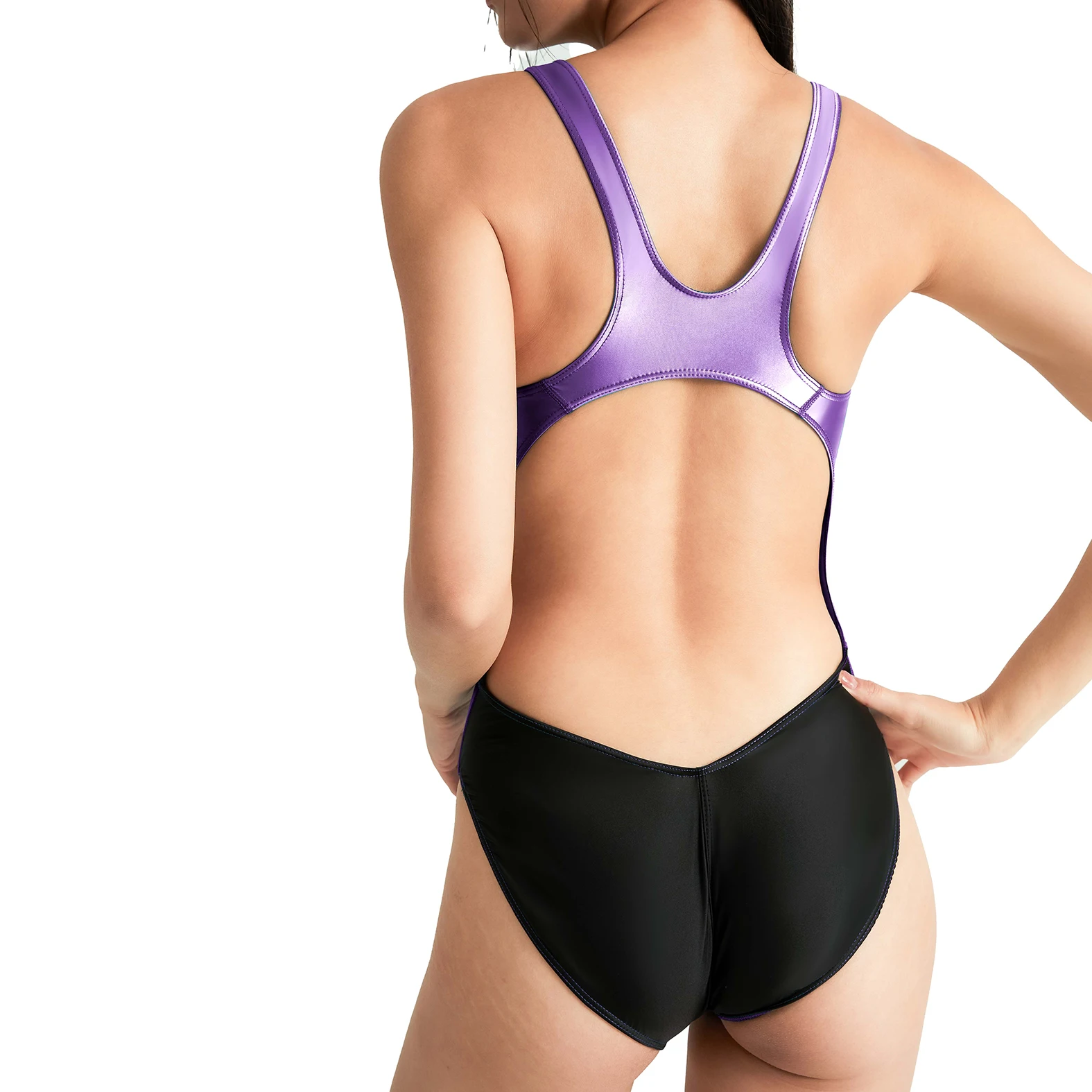 AMORESY Damen-Badeanzug, rückenfrei, hochglänzend, hautfreundlich, Sonnenschutz, Spandex, schlankmachende Strumpfhose, Badebekleidung, einteilig