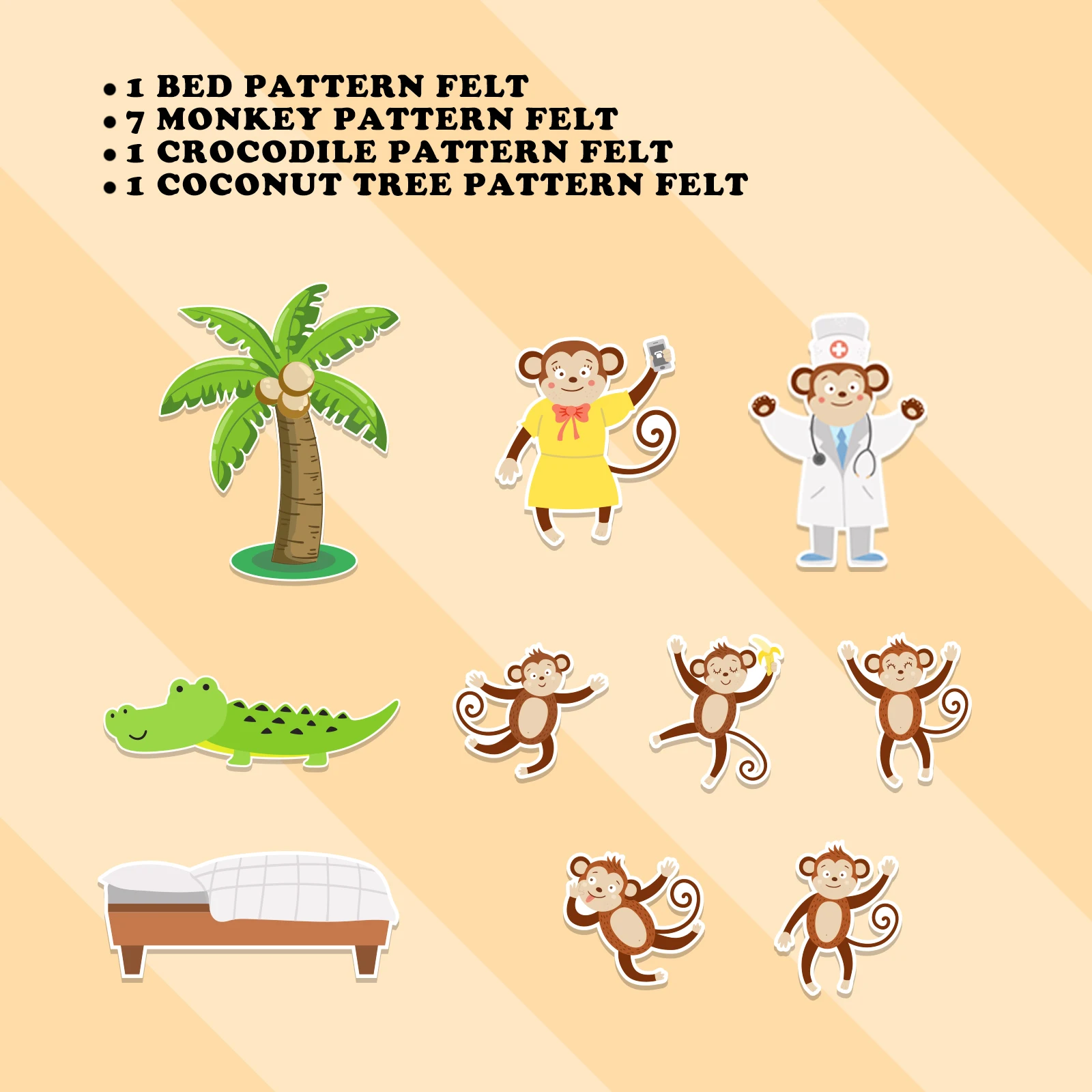 Set of 5 Felt Monkeys Educational Toys for Preschool Learning, Interactive Classroom Supplies Toddler Educational Games