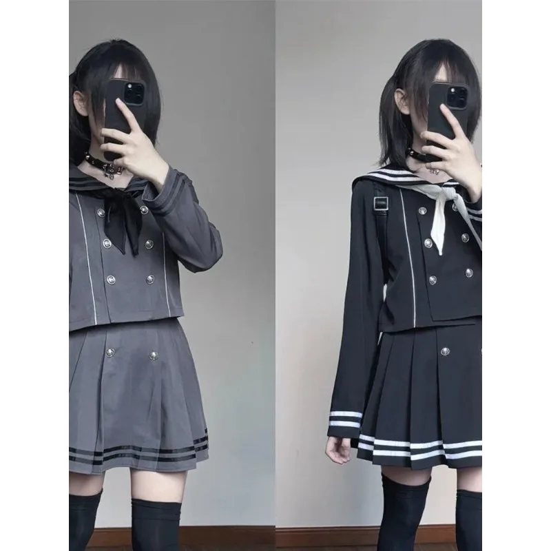 Japanese Subculture Retro Cosplay Costume Sailor JK Uniform Y2k Tops Mini Pleated Skirt Suit for Women Elegant Two Peice Sets view 6
