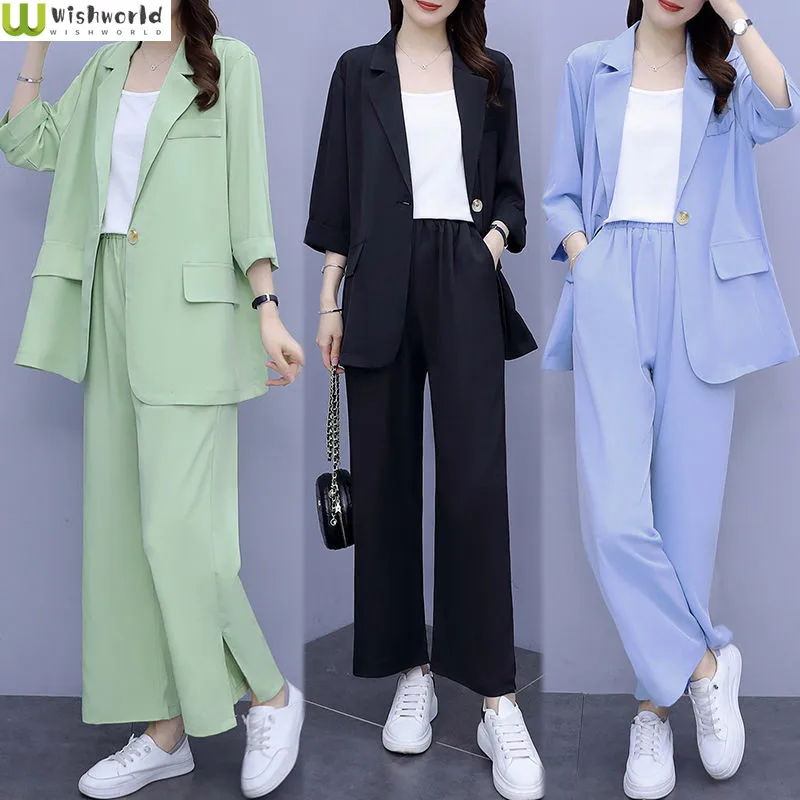 

Fashion Casual Women's Suit 2022 Korean Spring and Summer New Style Temperament Age Reducing Casual Pants Three Piece Suit