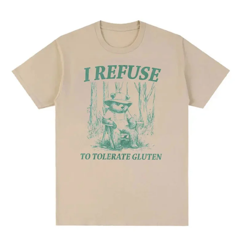 Funny I Refuse To Tolerate Gluten Meme Panda T Shirt Men Women Retro Aesthetic Fashion T-shirts Casual Cotton Oversized T-Shirt