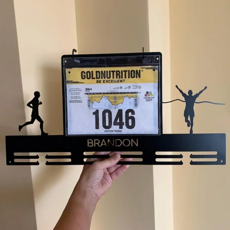 Custom Running Medal Holder Finisher Medal Hanger Race Bib Holder Custom Name Display for Medals & Race Metal Rack for Runner