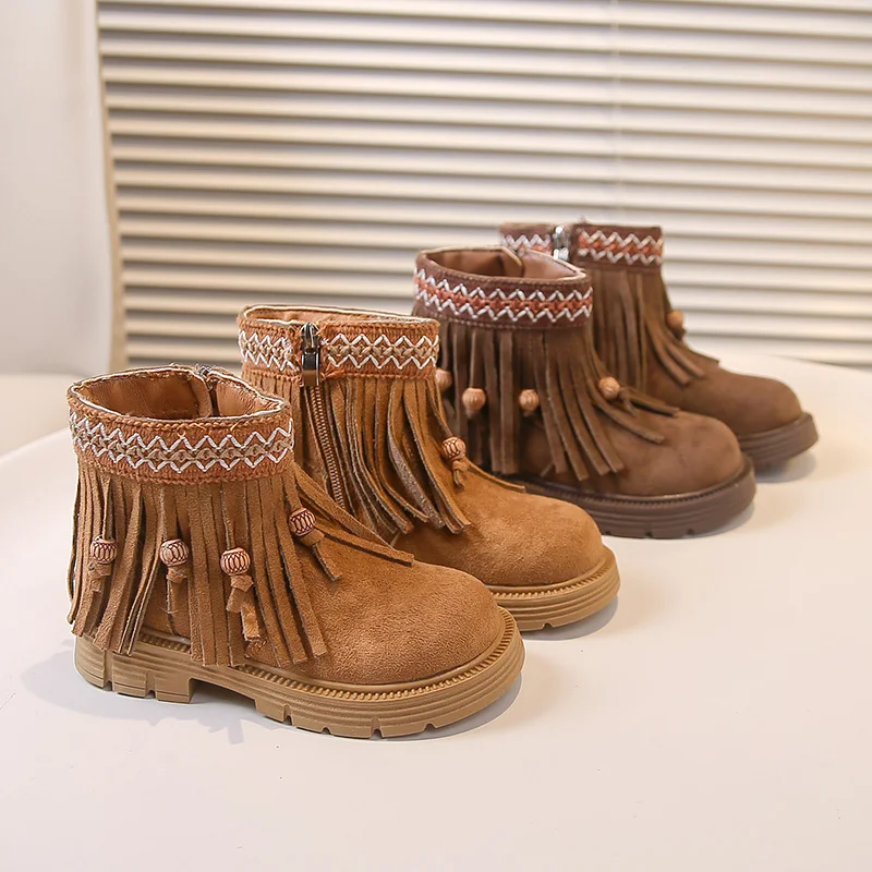 

Сапоги для девочек 2025 г., зимние плюшевые теплые детские модные кожаные сапоги для девочек, короткие сапоги