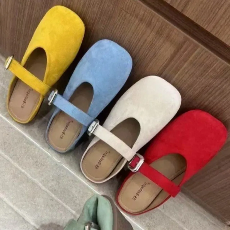 

Women Slippers Flats Square Toe Mules Sandals Woman Casual Shoes 2025 Trend Summer Dress Suede Slides Comfort Zapatos De Mujer