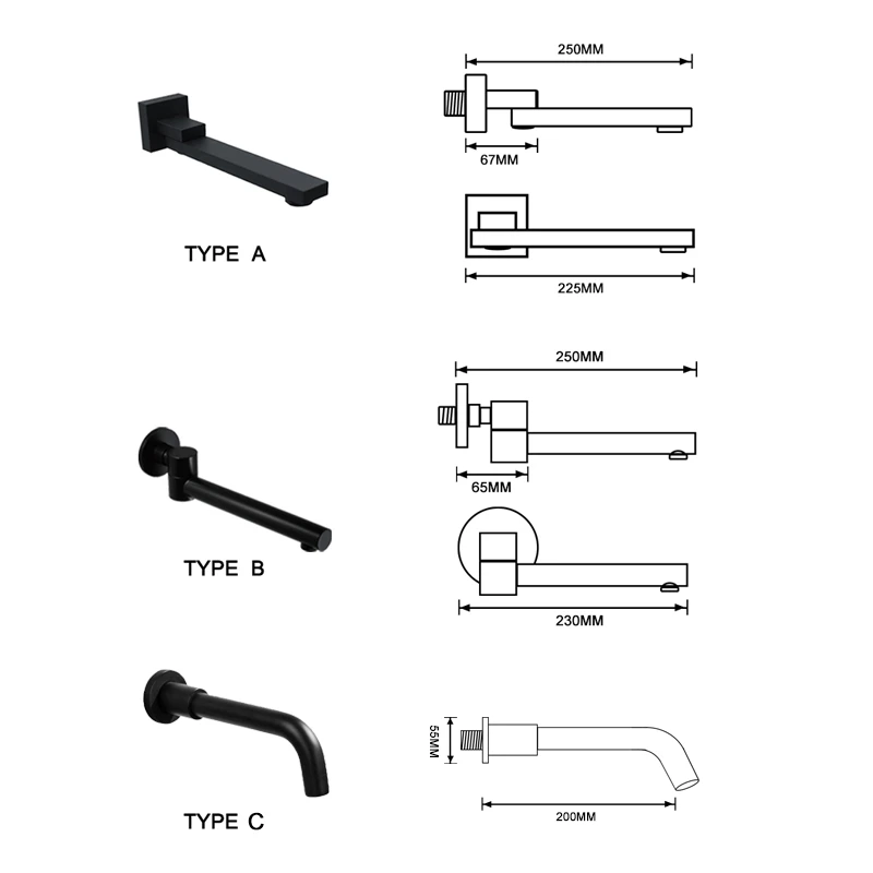 Brass Faucet Outlet Wall Mounted Basin Tap Spout Bathtub Shower Faucet Free Rotate Round Square Folding Spout Chrome Black Gold