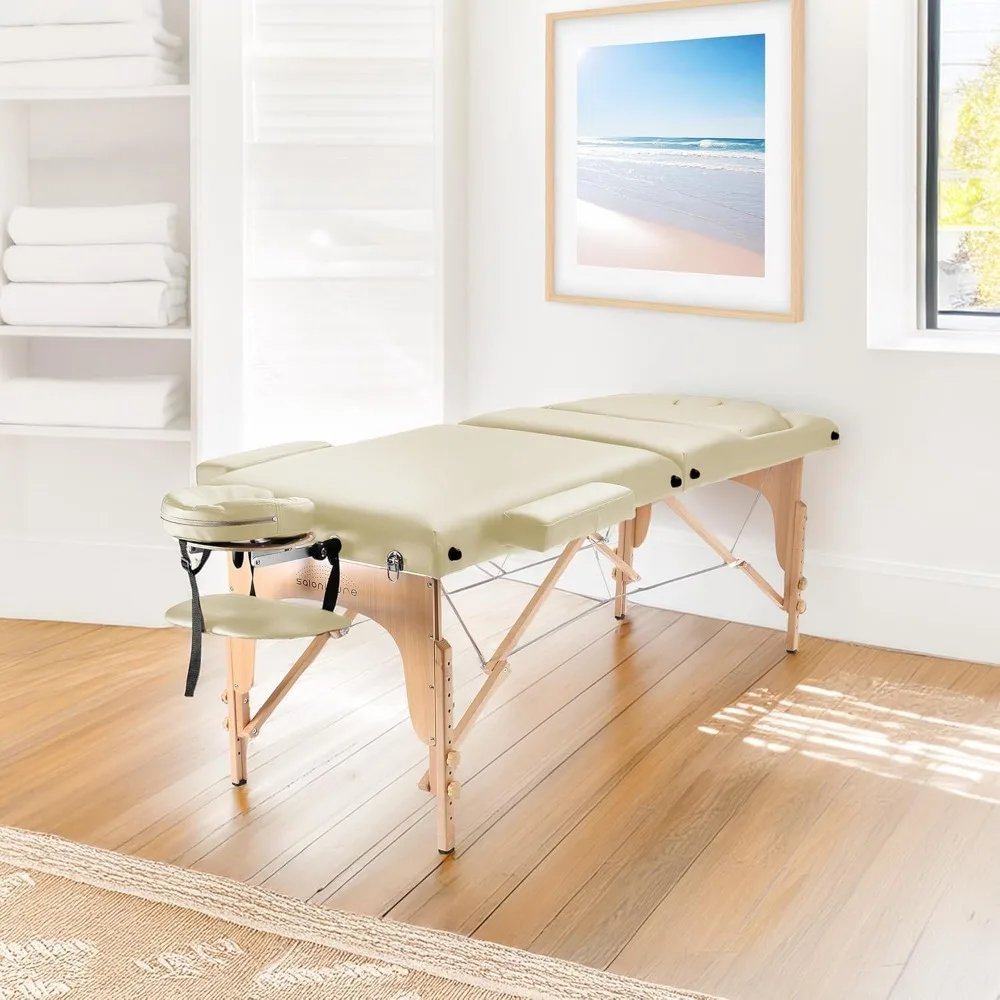 طاولة تدليك احترافية محمولة مع مسند ظهر - كريمي #2