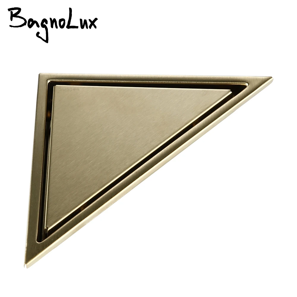 Brushed Gold Drain Siphon Triangle Cover Floor Clean Strainer Rustproof Deodorization Type Stainless Steel Accessories