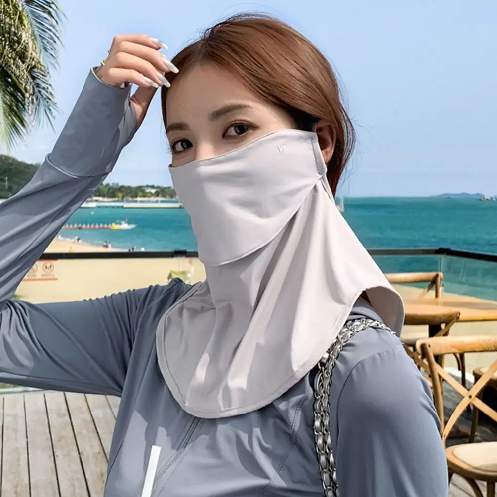 Solid Color Ice Silk Mask Summer Face Scarves UV Protection Face Cover Neck Wrap Cover Face Shield Sunscreen Face Scarf Sports