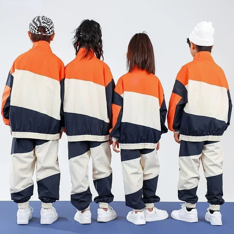 Boys Hip Hop Baseball Jacket Street Dance Loose Pants Girls Contrast Coat Joggers Kids Jazz Sport Clothes Sets Child Streetwear