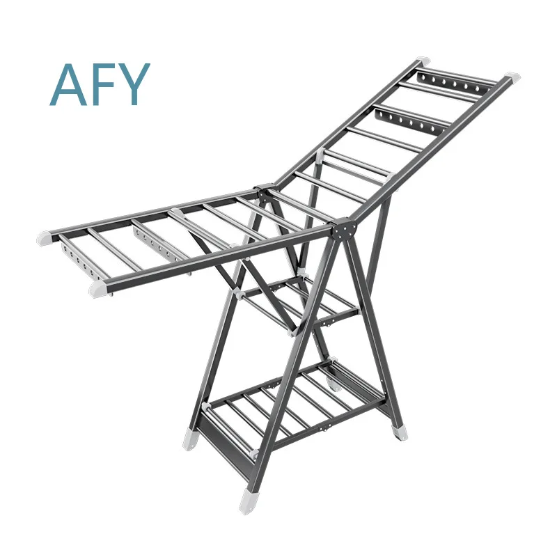 Aluminum Alloy Folding Drying Rack for Indoor Floor Balcony Bedroom Shoe Quilt Clothes Laundry Movable Space Saving Portable