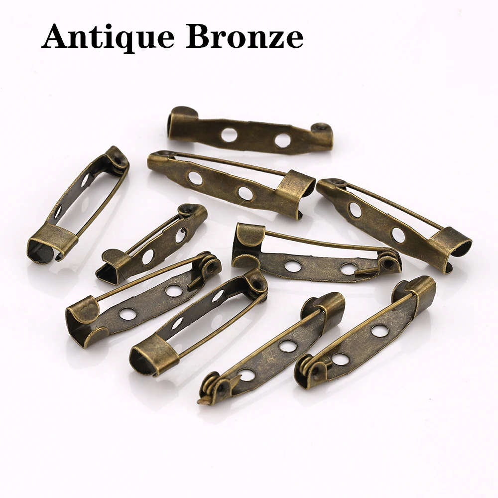 50pcs Brooch Pin Base with Hole Safety Pins Clips 15-35mm Brooch Settings Blank Accessories for Jewelry Making Wholesale DIY