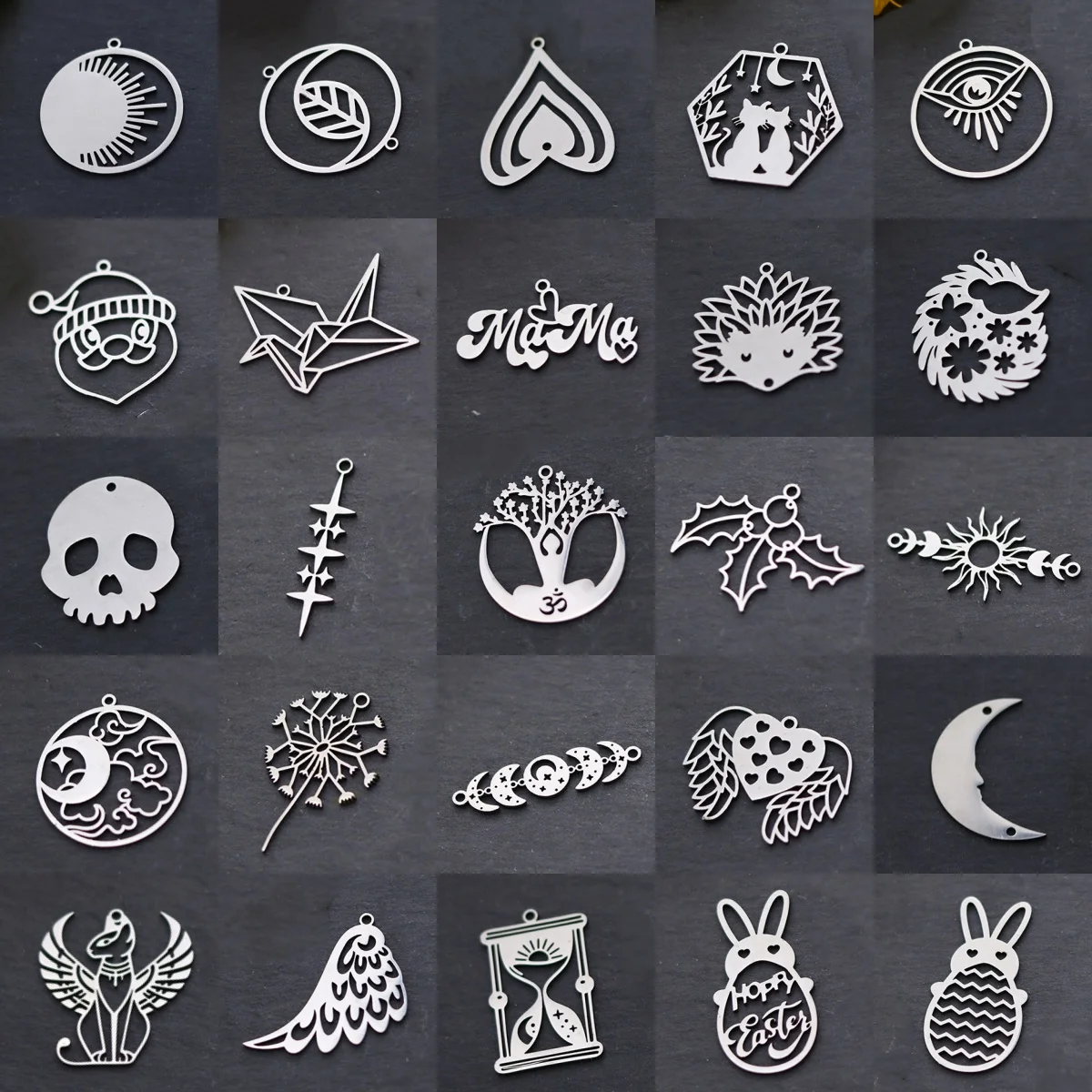 

3pcs New Bastet Cat Rabbit Hedgehog Dandelion Stainless Steel Sun Star Link Pendant Charms for Jewelry Making Bracelets Supplies